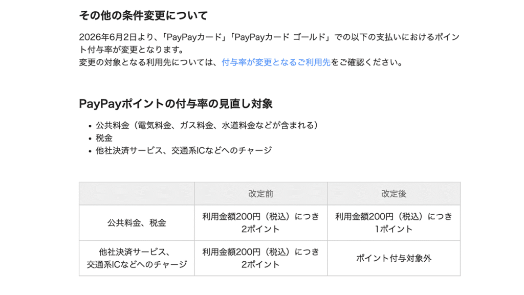 PayPayカードの変更内容のキャプチャ